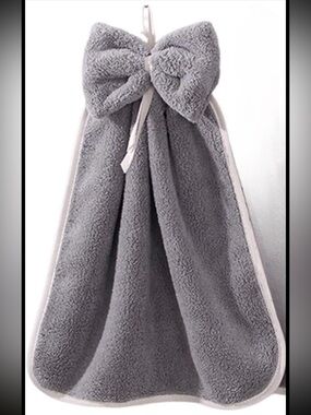 Plush Gray Bow Hand Towel